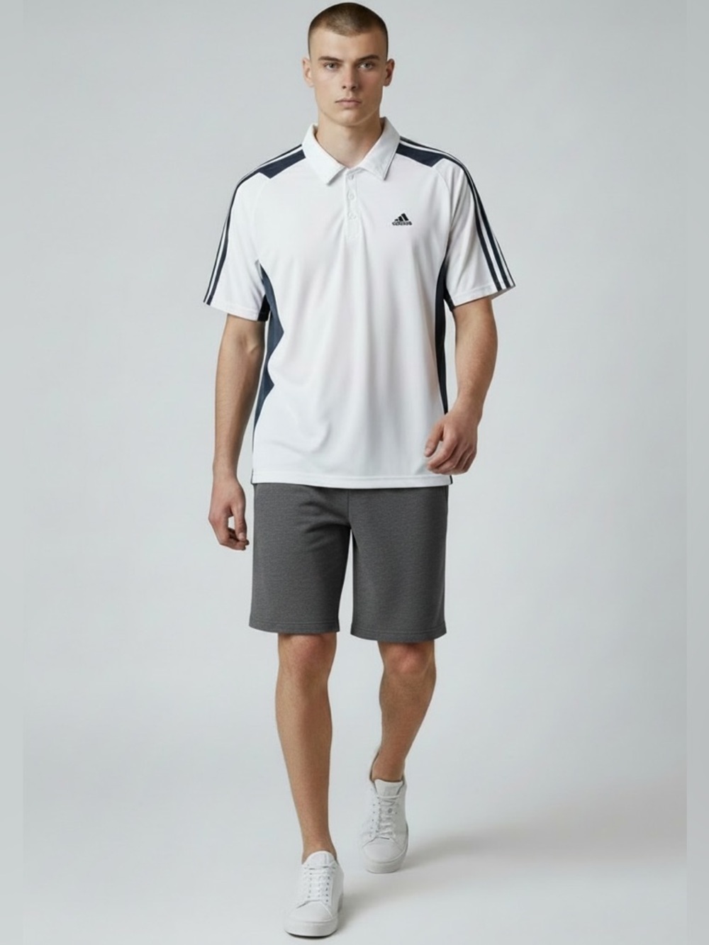 Adidas Men's Golf Shirt Athletic Polo White and Grey Size Large